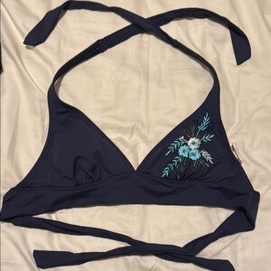 Lilu Blue Bikini with Halter Neck and Embroidery